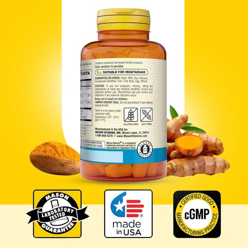 Vista 6 de MASON NATURAL Magnesio y vitamina D3 con cúrcuma - Corazón saludable y sistema nervioso, fortalece los huesos y los músculos, mejora la salud