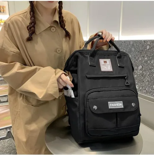 Vista 6 de JHTPSLR Mochila preppy linda mochila vintage sólida estética mochila libros bolsas grandes impermeable mochila portátil suministros, Negro -, Linda