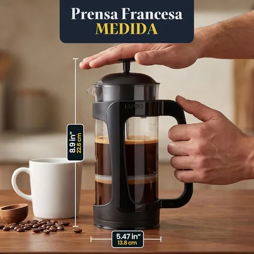 Vista 2 de ESPRO P3 Cafetera de prensa francesa, 18 oz, negro, prensa de filtro doble