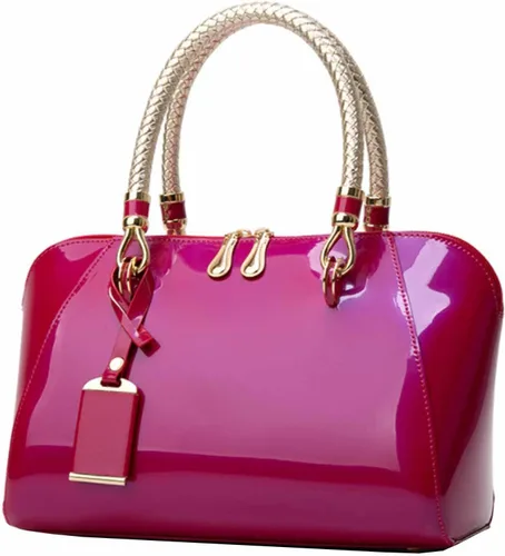 Vista 6 de Bolso bandolera con asa superior para mujer, con diseño de paten brillante Vino