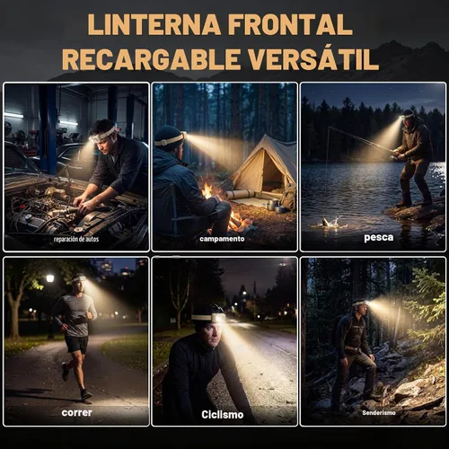 Vista 7 de Linterna frontal LED recargable, linterna súper brillante con luz roja