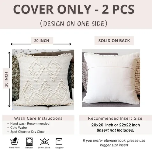 Vista 4 de Juego de 2 fundas de almohada decorativas grandes de 20 x 20 pulgadas, estilo bohemio, de algodón, para decoración de granja, juego de 2 fundas