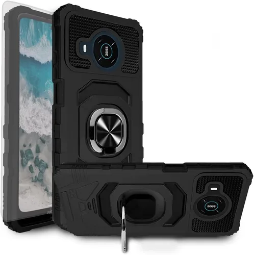 Vista 4 de Compatible con Nokia X100 con vidrio templado, protector de cuerpo completo [grado militar], soporte magnético para anillo de automóvil, funda Negro