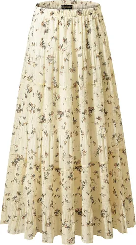 Vista 34 de NASHALYLY - Faldas largas de gasa, acampanadas, plisadas, con cintura alta y elástica para mujer Albaricoque Rosa Floral
