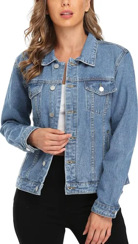 Vista 3 de MISS MOLY Chaqueta de mezclilla para mujer, con botones, manga larga, básica, moderna, con bolsillos