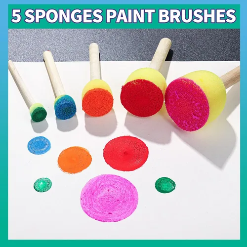 Vista 4 de YGDZ Pinceles de esponja para niños, 39 piezas de pinceles de esponja para niños pequeños, sellos de pintura de espuma, herramientas de dibujo