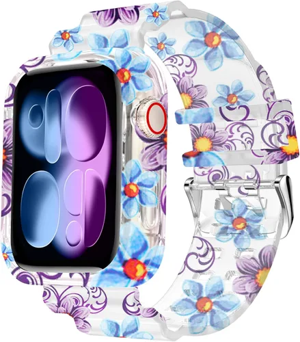Vista 17 de DABAOZA - Correa transparente compatible con Apple Watch de 1.772 in y 1.732 in, con purpurina transparente Women Men,Glitter Bling TPU