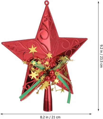 Vista 2 de Amosfun Decoración de estrella para árbol de Navidad de 7.9 in, decoración de árbol de Navidad con purpurina (rojo)