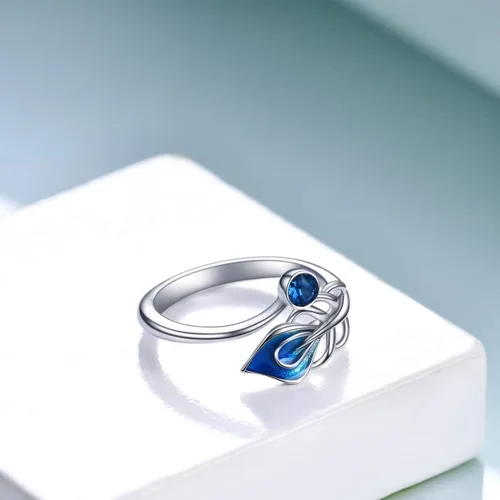 Vista 3 de Anillo ajustable con pluma, libélula, cruz, celta, plata de ley, joyería abierta, regalos para mujer