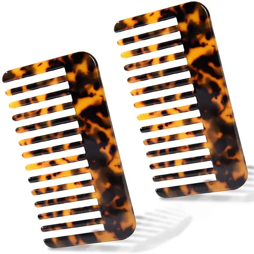 Vista 13 de Peine de dientes anchos, peine desenredante grande, peine desenredante de celulosa para cabello grueso, rizado, ondulado, húmedo y seco, paquete