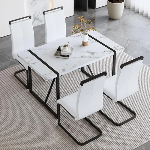 Vista 24 de Mesa de Comedor para 4-6, Mesa de Cocina de 55'', Mesas de Cocina y Comedor, Mesa de Comedor de Madera MDF con Patas de Metal para Sala de Estar