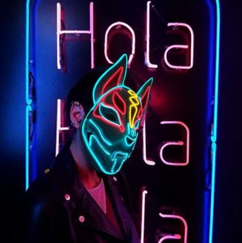 Vista 2 de GLDYTIMES Fortnite Drift - Máscara de luz LED de zorro Fortnite, máscara de Purga resplandeciente para cosplay, regalo, disfraz, festival, fiesta