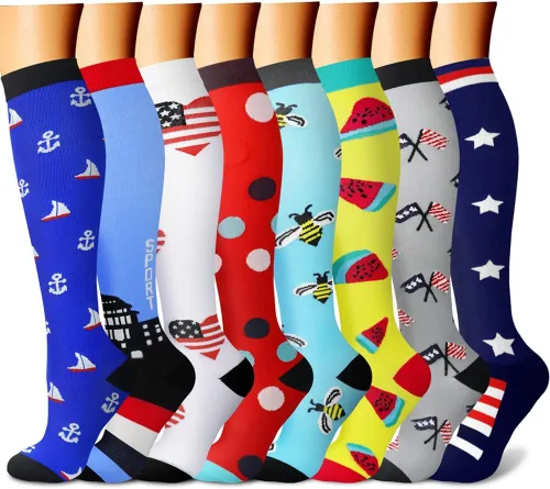 Vista 13 de CHARMKING Calcetines de compresión para mujeres y hombres para circulación (8 pares) 15-20 mmHg, mejor soporte para ciclismo atlético
