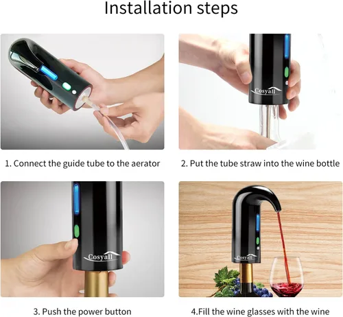 Vista 6 de Decantador de vino eléctrico aireador de vino, accesorios de vino tinto y blanco de un solo toque, aireación y decantador, vertedor de vino, regalos