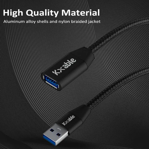 Vista 2 de Cable de extensión USB 3.0 de 1 pie (paquete de 2), cable extensor tipo A macho a hembra, trenzado de nailon, transferencia de datos de 5 Gbps
