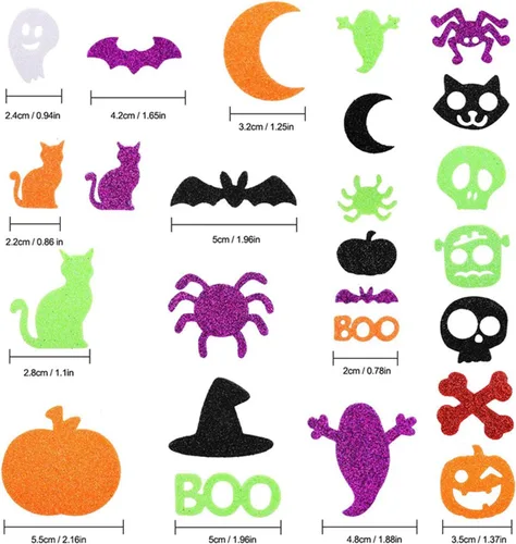 Vista 3 de Calcomanías de espuma de Halloween con purpurina, calcomanías de Halloween, calcomanías autoadhesivas brillantes con forma de fantasma de calabaza