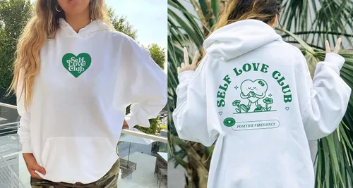 Vista 4 de Techtack Self Love Club - Sudadera con capucha de 2 caras inspiradora y positiva