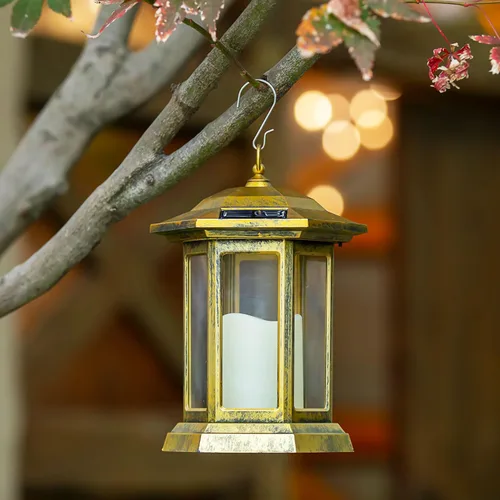 Vista 5 de Farol Solar para Exteriores, Linternas Colgantes para Exteriores con Luces LED de Velas - Luces Solares Impermeables de PVC, Luces de Farol