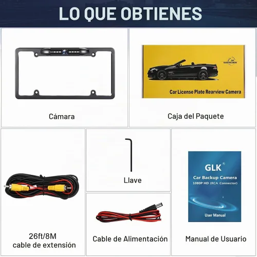 Vista 7 de GLK Cámara de respaldo, cámara de respaldo AHD 1080P para matrícula, visión nocturna, cámara de visión trasera con 8 LED, gran angular IP69K