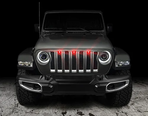 Vista 2 de Kit de Parrilla LED ORACLE Lighting 5870-003 Estilo Pre-Runner Rojo, Compatible con Wrangler JL 2018 2024 - Instalación Simple, Iluminación Más