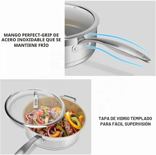 Vista 5 de duxtop Sartén antiadherente de cerámica con tapa, sartén profunda de 5.5 Marrón