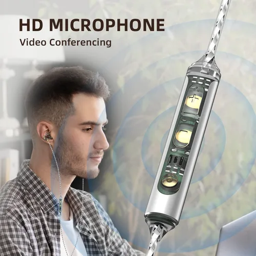 Vista 4 de KBEAR KW1 - Auriculares USB tipo C con micrófono y control de volumen, auriculares con cable de madera con dinámica intensa, OFC plateado cable DAC
