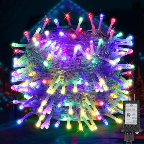 Vista 11 de Luces de Navidad de 100 pies con 300 LED enchufables, luces de hadas impermeables para exteriores e interiores con temporizador y 8 modos, luces