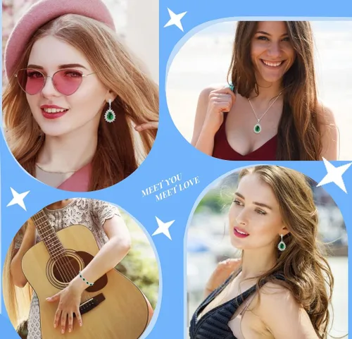 Vista 2 de Conjuntos de joyería de moda para mujeres y niñas, chapado en platino, chapado en oro, chapado en oro rosa, aretes chapados en negro pistola, aretes