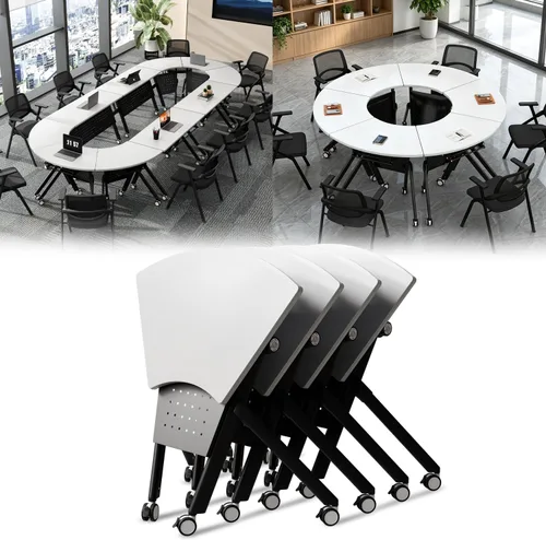 Vista 32 de 2Pack Folding Conference Table, 47.2in Modular Training Table with Wheels Grey