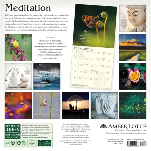Vista 2 de Meditation 2024 Wall Calendar 12" x 24" Open Amber Lotus Publishing