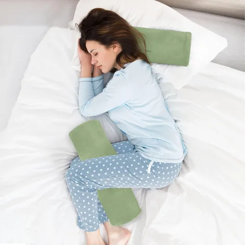 Vista 6 de YETTASBIN Almohada redonda cilíndrica de color verde salvia para aliviar el dolor de cuello, suave y transpirable, almohada de espuma viscoelástica