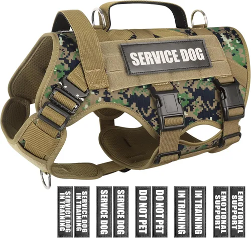 Vista 9 de WINSEE - Arnés tipo chaleco para perro de servicio para perro mediano, chaleco táctico MOLLE con 10 parches para mascotas, arnés resistente sin