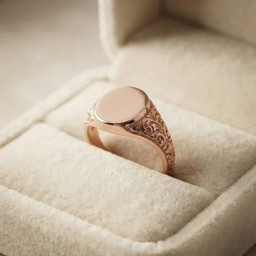 Vista 7 de Elegant Jewel Box Anillo de sello ovalado personalizado unisex en oro sólido de 9k, 14k y 18k, anillo de sello personalizado, anillo Chevalier