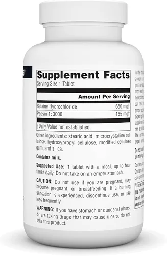 Vista 2 de Source Naturals - Betaína HCl Fuente de ácido clorhídrico 650 mg. - 180