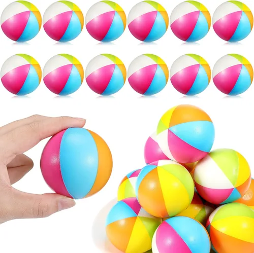 Vista 14 de Jerify - 24 mini bolas de estrés para playa de 2.5 pulgadas, espuma de arcoíris, recuerdos de fiesta Soft PU Foam Stress Relief, Colorful Toys for