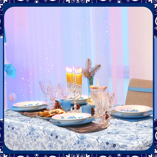 Vista 5 de Ganeen Mantel de plástico con flores azules, 12 unidades, diseño floral, vintage, desechable, rectangular, de plástico, 54 x 108 pulgadas