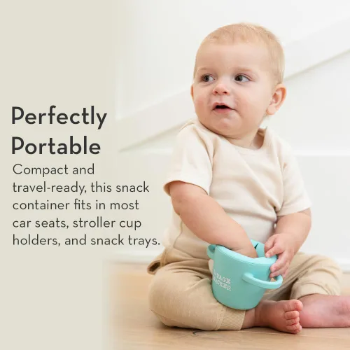 Vista 4 de Bella Tunno Happy Snacker - Vasos a prueba de derrames para niños pequeños y bebés, recipientes de aperitivos hechos de silicona sin BPA, apertura