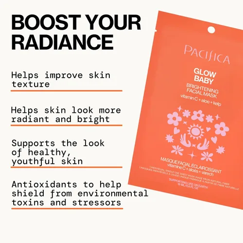 Vista 6 de Pacifica Máscara Facial en Hoja - Máscara Facial Iluminadora Glow Baby con Vitamina C, Aloe y Kelp – Máscara Refrescante para Manchas Oscuras