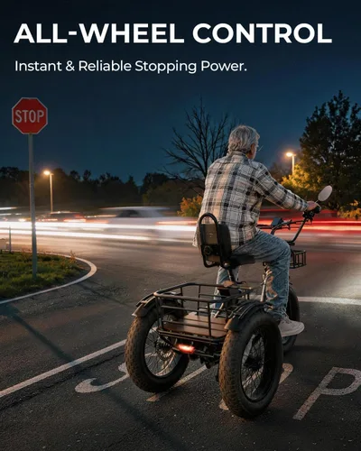 Vista 6 de Skeri Triciclo eléctrico para adultos, motor Etrike de 750 W (pico 1350 W), triciclo eléctrico plegable de 20 x 4 pulgadas, batería de 48 V13Ah