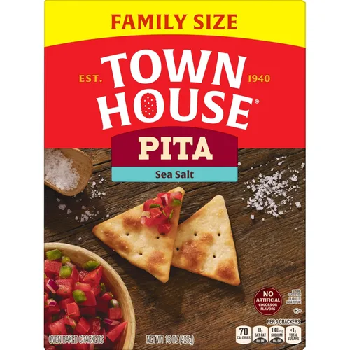 Vista 9 de Town House Galletas horneadas al horno de pita, sal marina, aperitivos salados, tamaño familiar, caja de 15 onzas (1 caja)