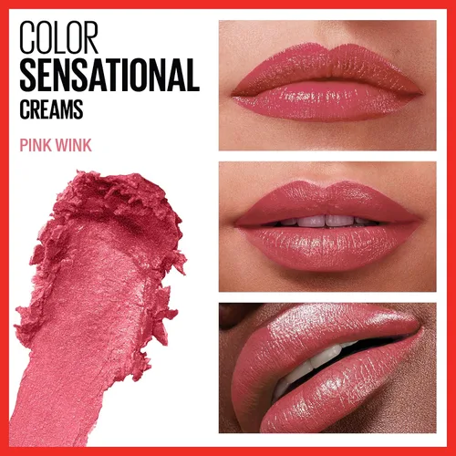 Vista 3 de Maybelline Color Sensational - Lápiz labial, maquillaje de labios, acabado crema, lápiz labial hidratante, guiño rosa, rosa coral, 1 unidad 105 ROSA