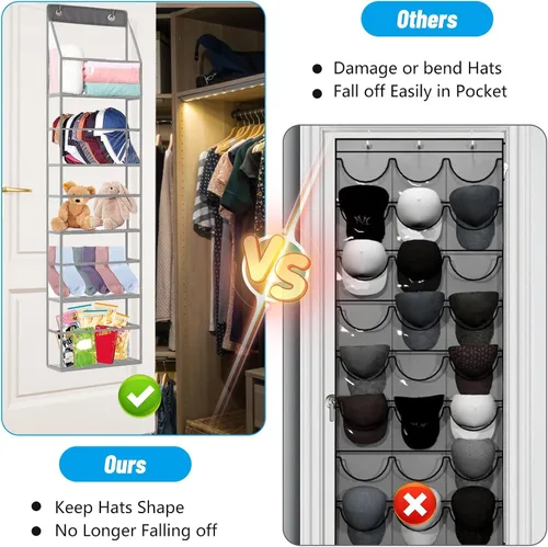 Vista 7 de Percheros transparentes para gorras de béisbol, grandes con capacidad para hasta 50 gorras, organizador de almacenamiento de sombreros para pared