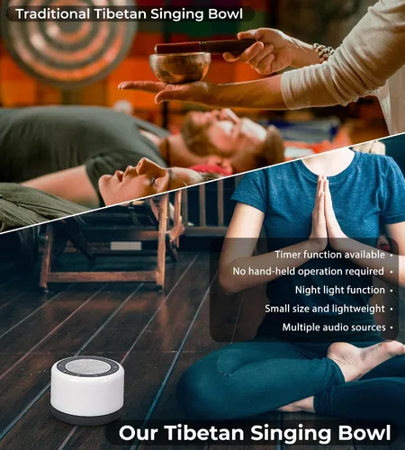 Vista 3 de Máquina de cuencos tibetanos de meditación - Reproduce 8 sonidos diferentes de cuencos para yoga, meditación, atención plena, curación, curación