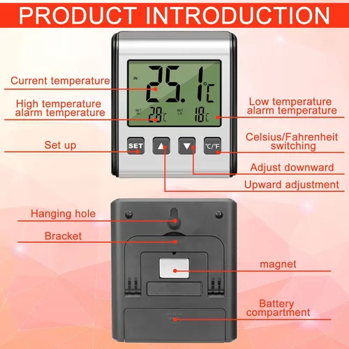 Vista 3 de Moukeren - Termómetro digital para refrigerador y congelador con alarma