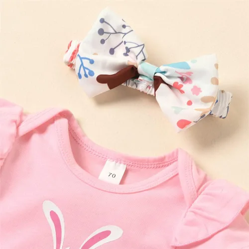 Vista 4 de LittleSpring Conjunto de 3 piezas de ropa de verano para niña con volantes, falda y diadema