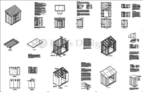 Vista 2 de Lean To Roof Style 6' x 10' Deluxe Shed Plans Design # D0610L, lista de materiales y paso a paso incluidos