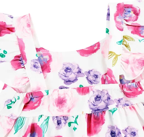 Vista 5 de Vestido de verano sin mangas para niñas pequeñas, vestido casual floral para playa, vestido de princesa escalonado con mangas con volantes, 2-8T