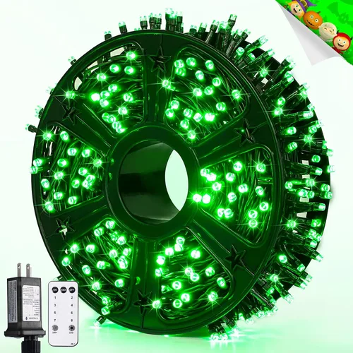 Vista 11 de JMEXSUSS 400 luces LED de Navidad rojas, blancas y verdes, luces de árbol de Navidad de 132 pies con control remoto, tira de luces para interiores