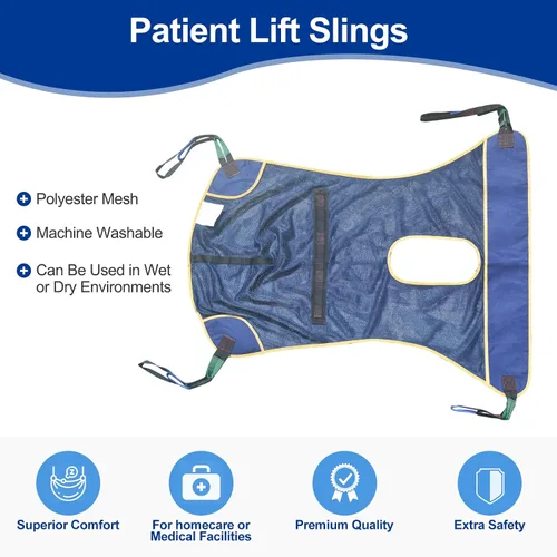 Vista 5 de Eslinga de elevación para pacientes con apertura (capacidad de 550 libras) - Correas de ayuda de elevación para silla de asiento de transferencia