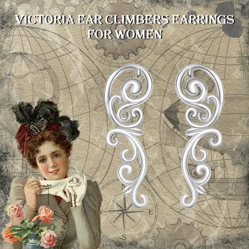 Vista 6 de Ear Climbers Earrings for Women Sterling Silver Vintage Ear Crawler Earrings Jewelry Gifts for Women Girls